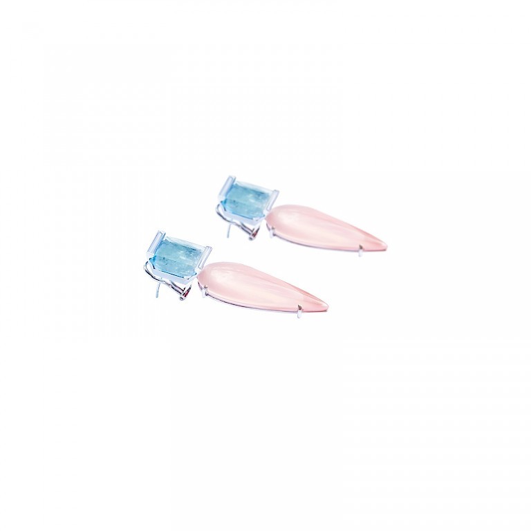 Ohrclips mit Dorn, Aquamarin, Rosenquarz